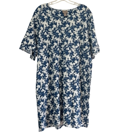Chicos Tunic Tshirt Dress Blue White Cotton Blend Short Sleeve Pullover 4 XXL - Picture 1 of 6